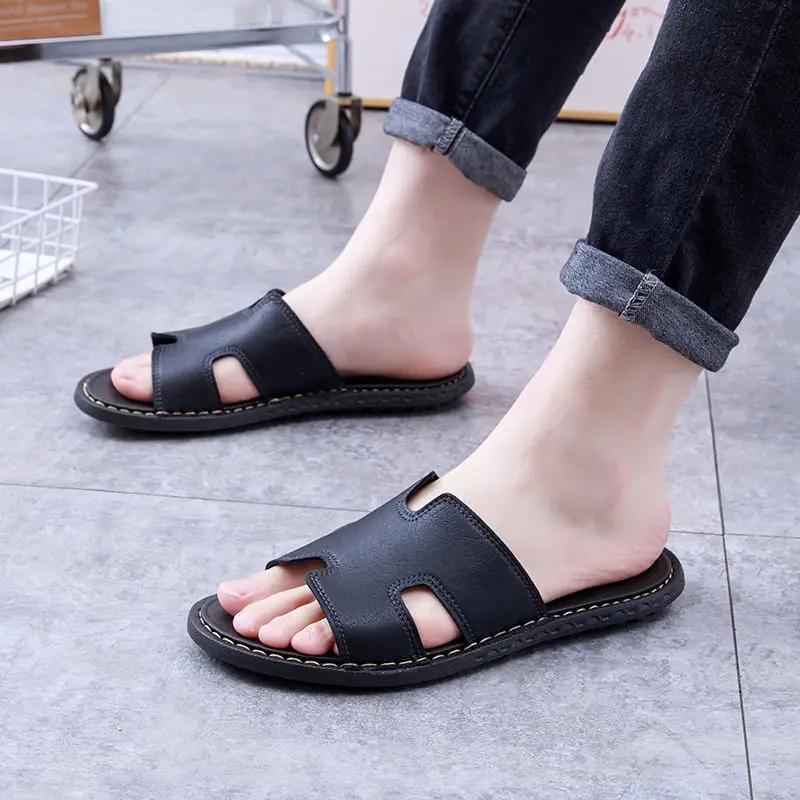 Fashion Beach Slippers for Men Shiatsu Flip Flops Shoes Leather Flat Rubber Original Summer Sale Mascullino Elegant Pvc Y2k Sandals Man
