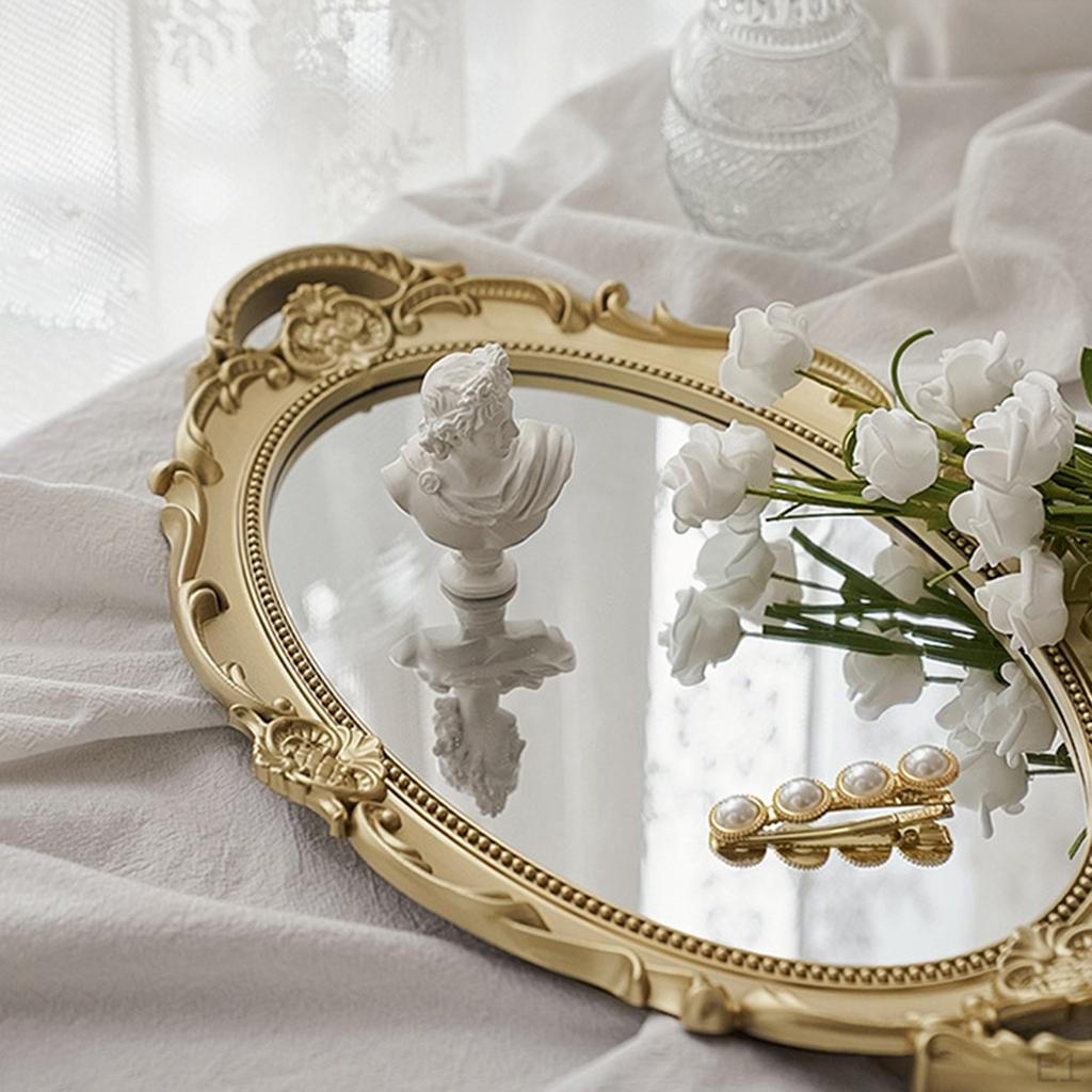 Vintage Mirrored Tray Cosmetic Vanity Jewelry Organizers Storage Serving for Wedding Home Photo