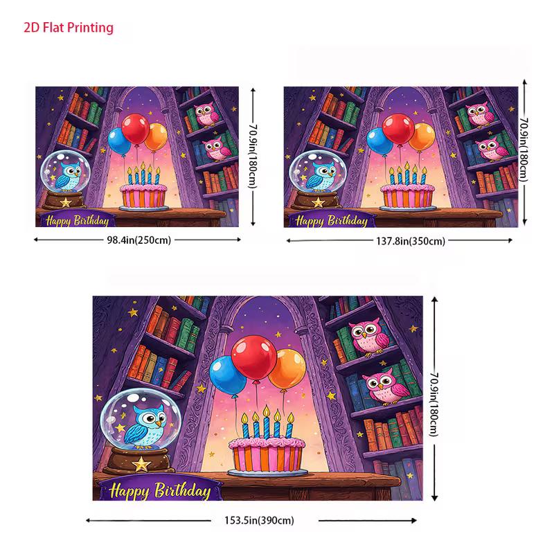 2D Harry Potter Style Birthday Backdrop, Magical Owls & Wizard Bookshelf Ban