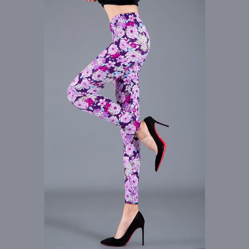 2023 Trendy Floral Print Slim Fit Milk Silk Leggings for Women - Plus Size, Elastic, Outerwear