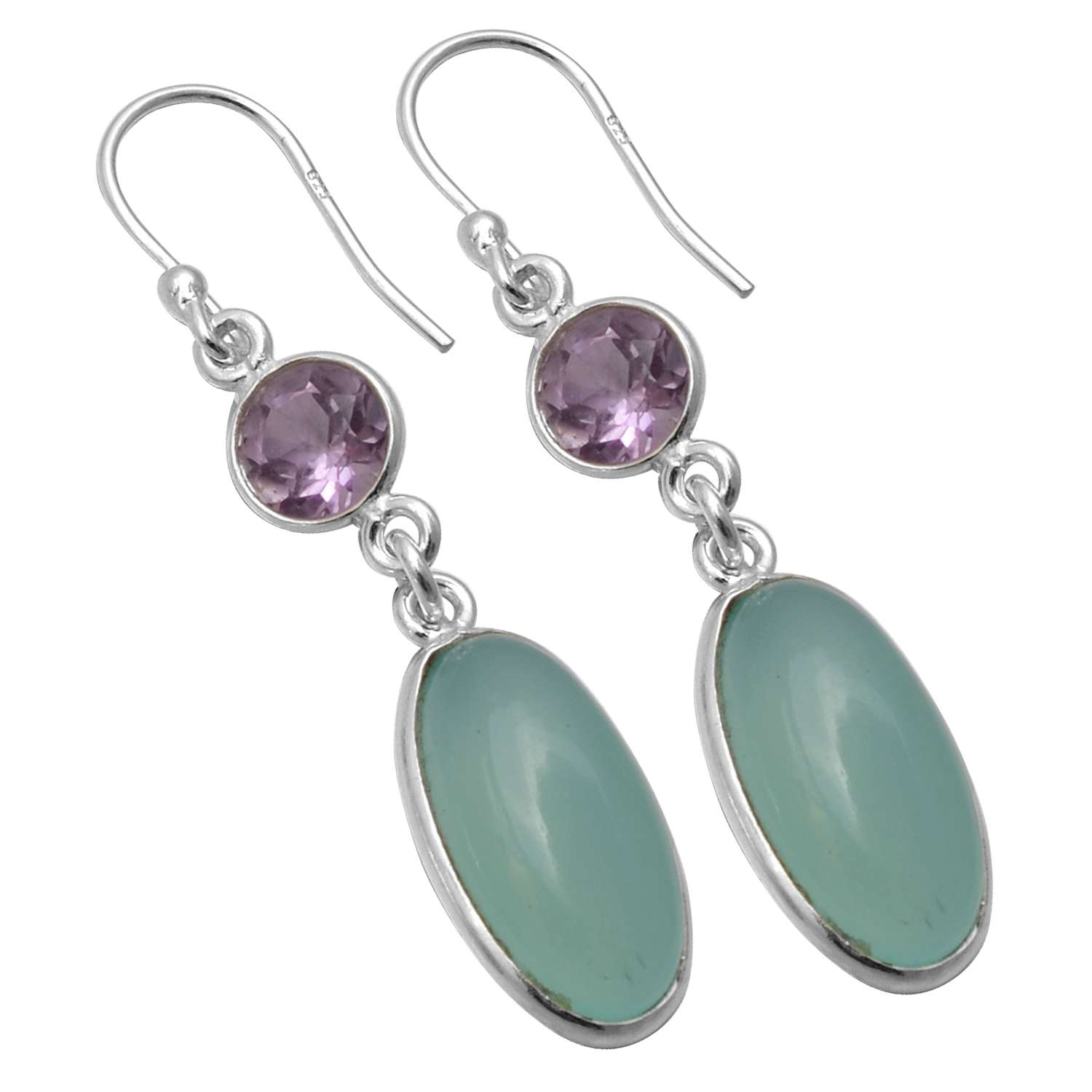 

Amazonite, Amethyst Gemstone Earrings Solid 925 Sterling Silver Handmade Earrings Jewelry Gift For Women And Girls E-2168
