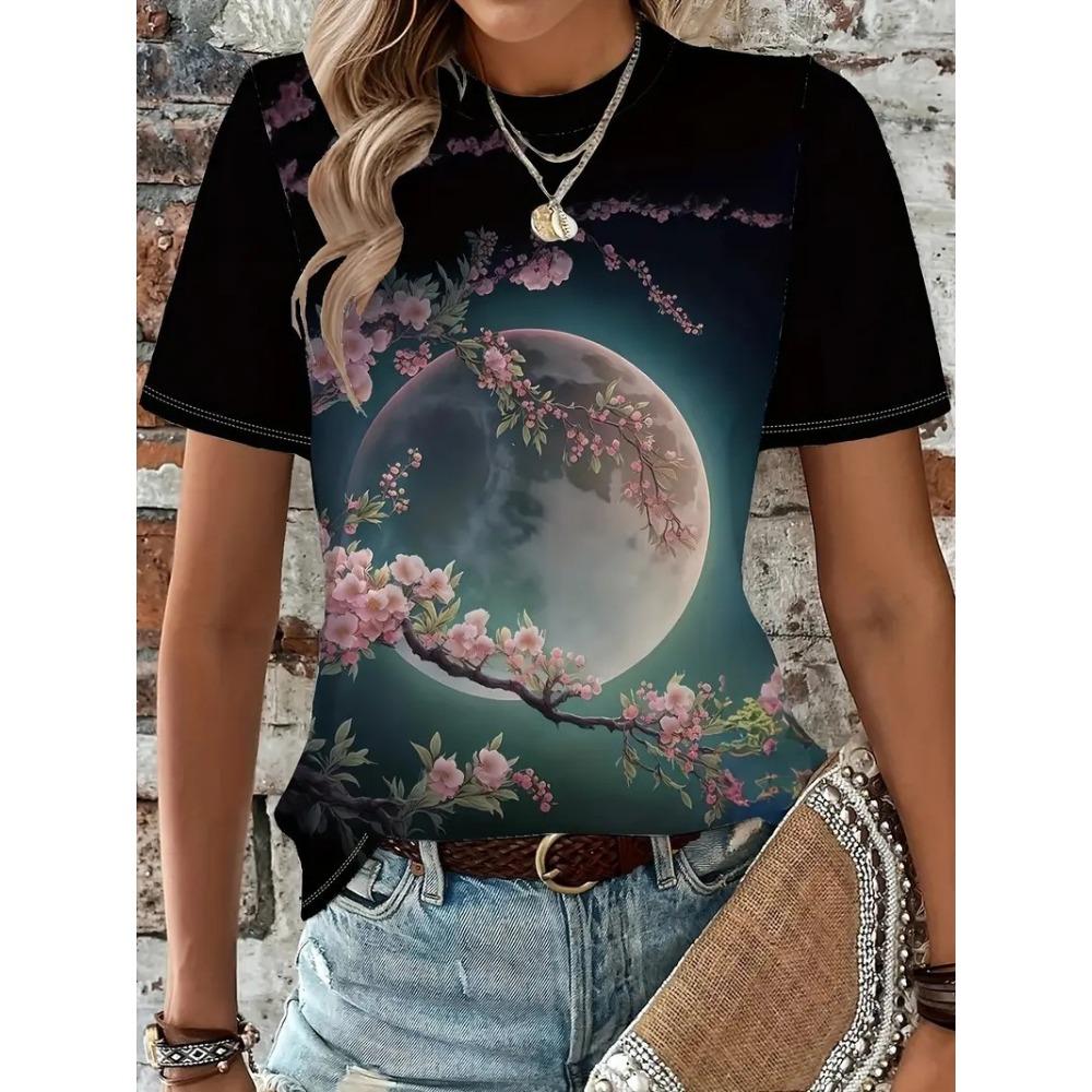 Petal Mushroom Pattern 3D Print T-Shirts Women's Short Sleeves Floral T Shirt Streetwear Y2k Harajuku Tees Tops Female Clothing