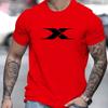 Cotton Summer Men's 100% Cotton Casual Loose Fit Large X Letter Print Round Neck Short Sleeved T-shirt Top High Street Unisex Style