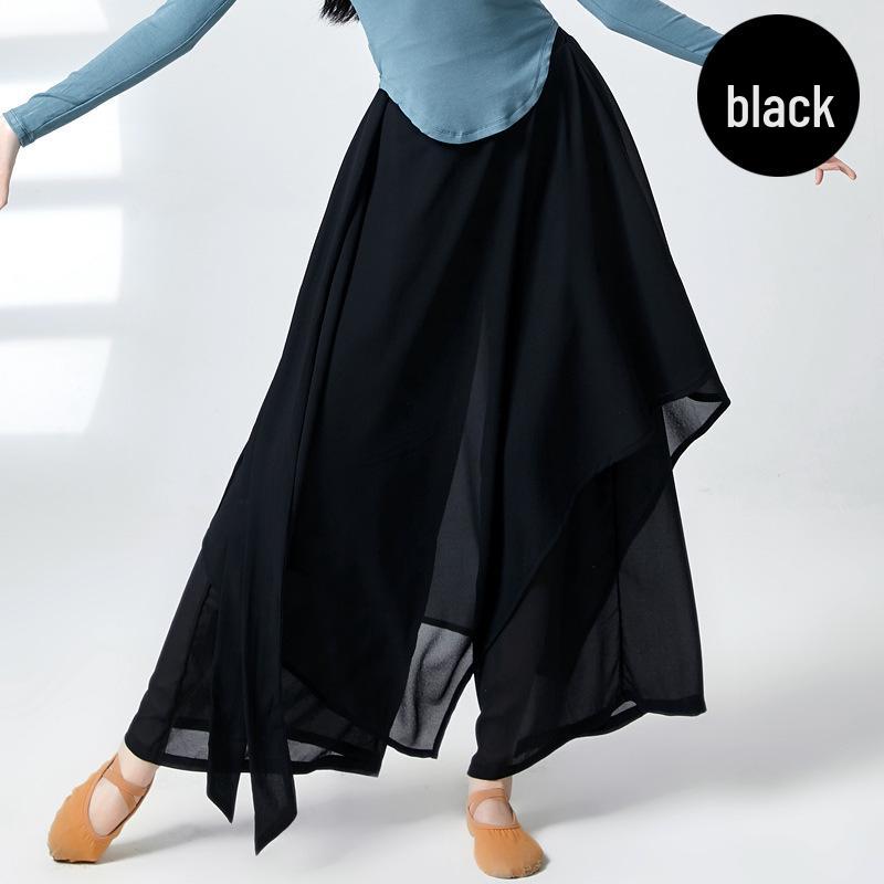 Double Layer Ribbon Chiffon Culottes - Women's Classical Dance Performance Wide-Leg Pants