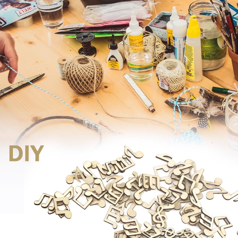 100Pcs Wood Pieces Natural Wood Color Note Shape DIY Wood Ornaments for Album Collage