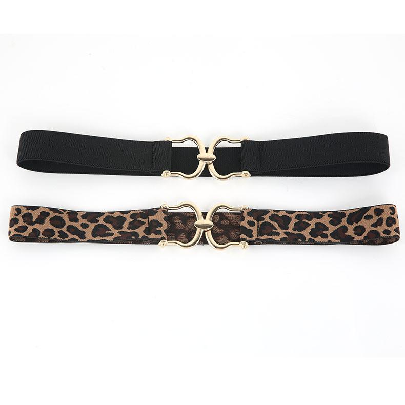 Fashion Black And Leopard Print Elastic Waistband With Buckle Design For Formal Events