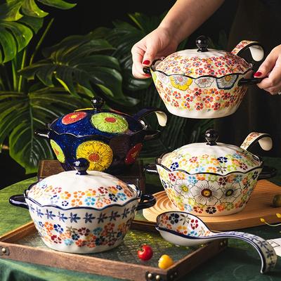 New High-value Retro Flower Hand-painted Underglaze Color Binaural Ceramic Non-ironing Big Soup Bowl