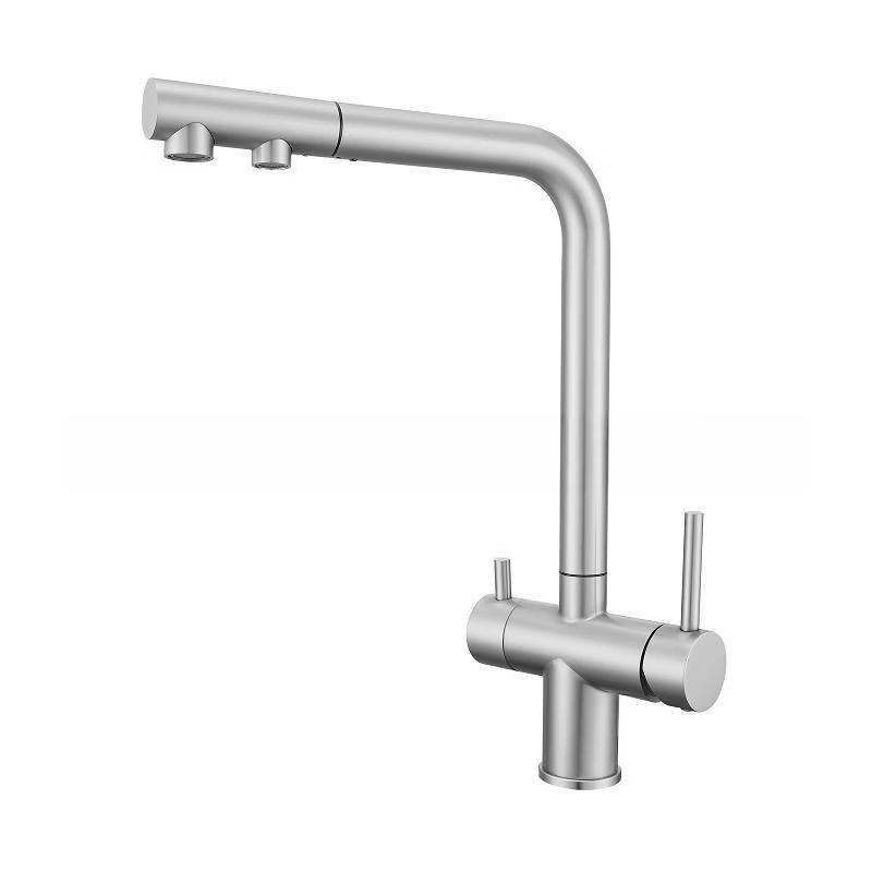 TLXT Brushed Stainless Steel 3-in-1 Kitchen Faucet with Purified Water Outlet