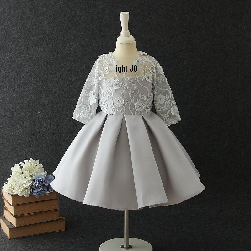 

New Girls Mid-Sleeve Lace Qipao Evening Dress with Puffy Skirt - Perfect for Performances and Stage Hosting 150 cm сірий колір