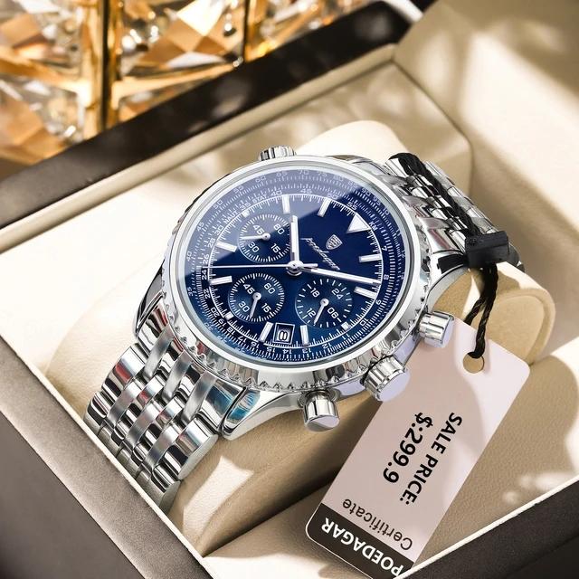 Top-Marke POEDAGAR 960 Luxus-Uhr für Herren Sport Quarz Edelstahluhren Leuchtendes Chronographen-Herren-Wasserdichte Uhr