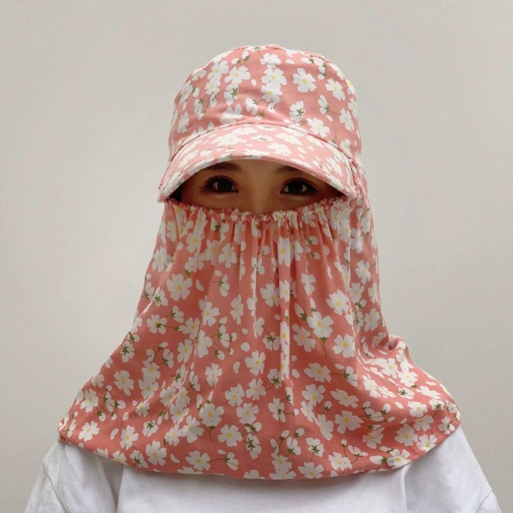 Casual Wide Brim Sun Hat Breathable Neck Protection Sun Visor Cap With Mask Anti-Uv Tea Picking Cap Outdoor