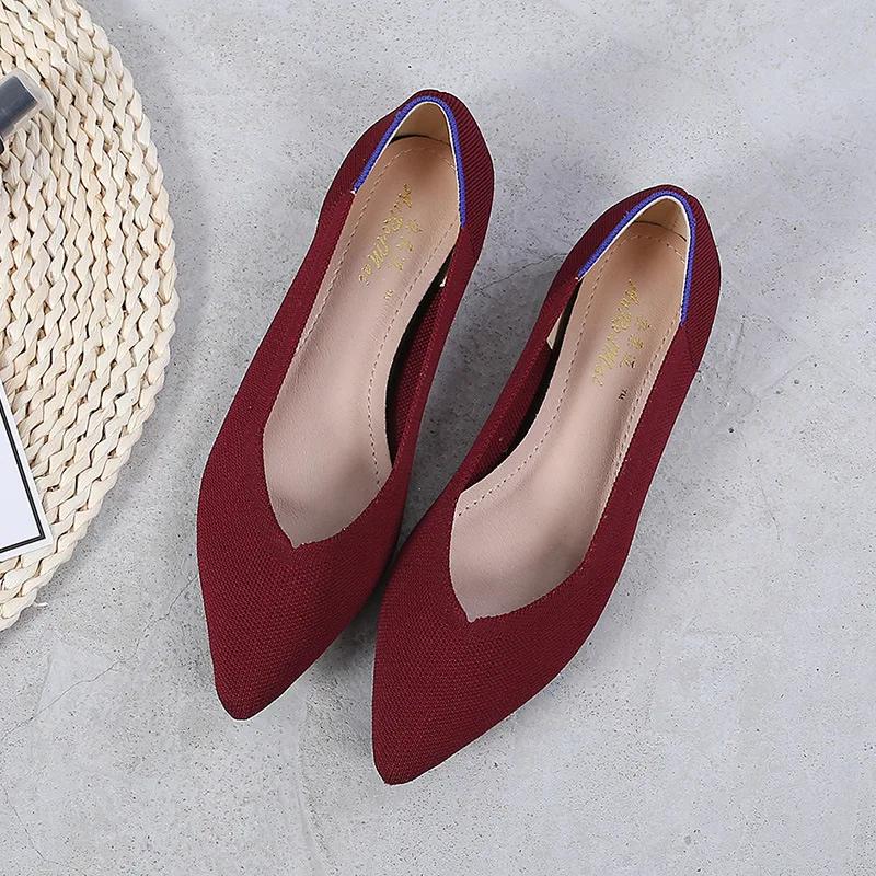 Fashion Women Shoes Flat Knit Breathable Square Heel Fashionable Beautiful Princess Antiskid Rubber Sole Comfortable 2025