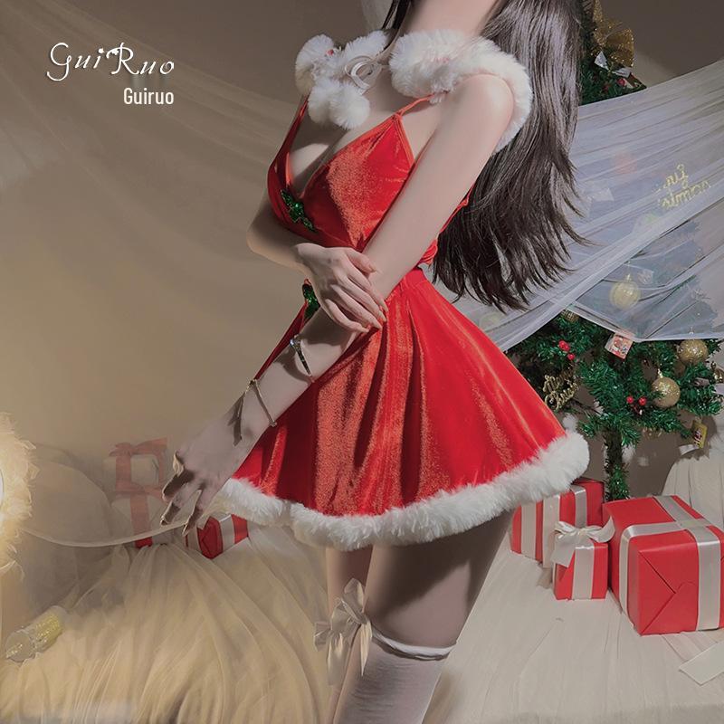 Gorgeous Velvet Lingerie: Sexy Three-Piece Bra, Short Skirt, & Christmas Naughty Set