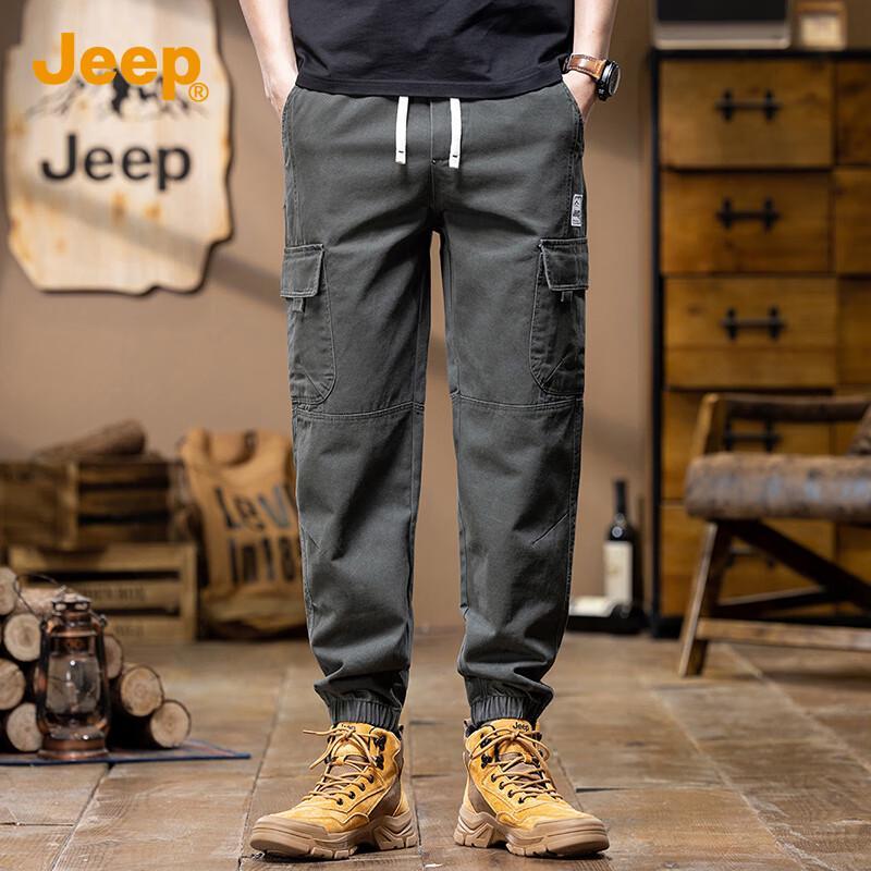 Jeep Men's Casual Cotton Multi-Pocket Drawstring Cargo Pants
