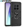 KEYSION Shockproof Armor Case for HONOR Magic 8 Pro 5G Soft Silicone+PC Metal Ring Stand Phone Back Cover for Huawei Magic8 Pro