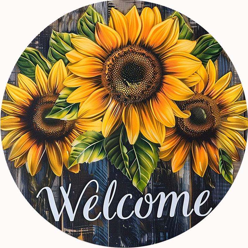 

1pc Rustic Welcome Sign, Round Wreath with Sunflower & Butterfly Design, Farmhouse Front Door Decor, Festive Party Decoration 20x20cm белый