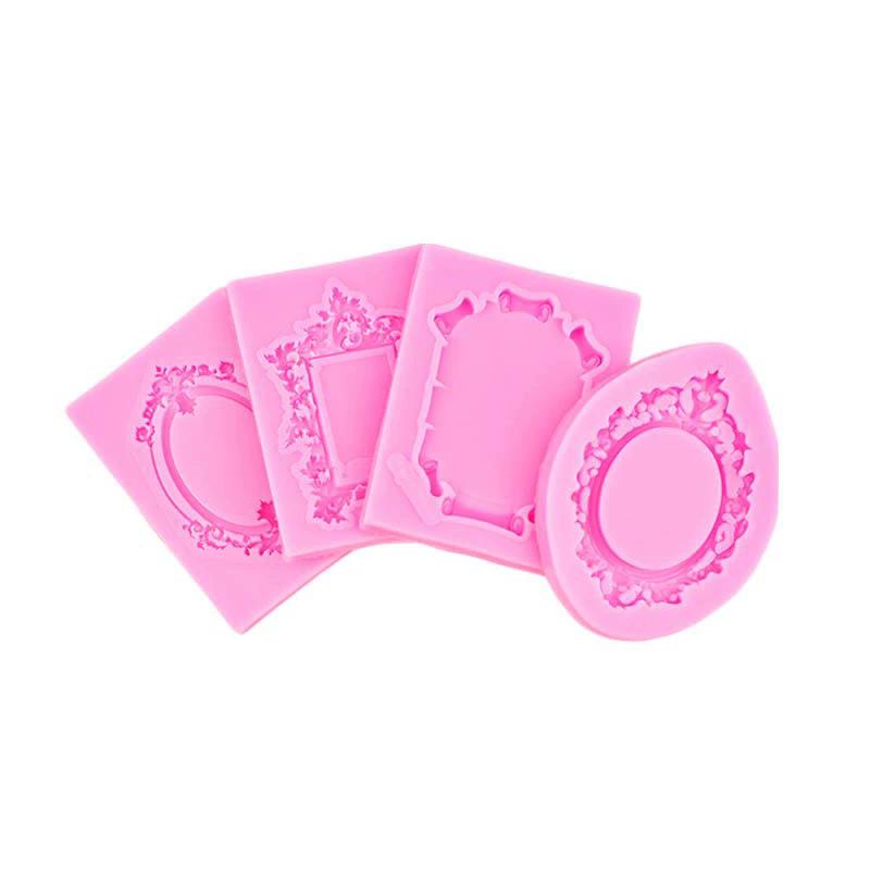 WTEMPO Photo Frame Fondant Molds Kit Picture Frame Silicone Molds Retro Molds for Cake Decorating Cupcake Topper Chocolate Candy Polymer Clay Set of 4