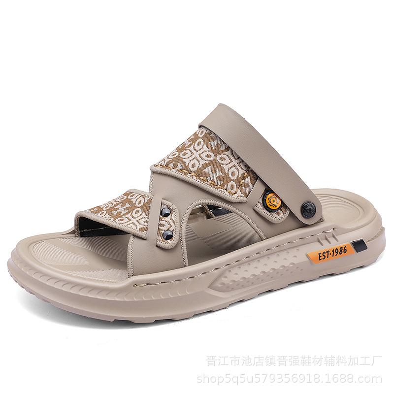 

Мужские новые трендовые летние удобные двухцелевые нескользящие спортивные износостойкие на толстой подошве шлепанцы на перемычке, повседневные пляжные сандалии 44 хаки