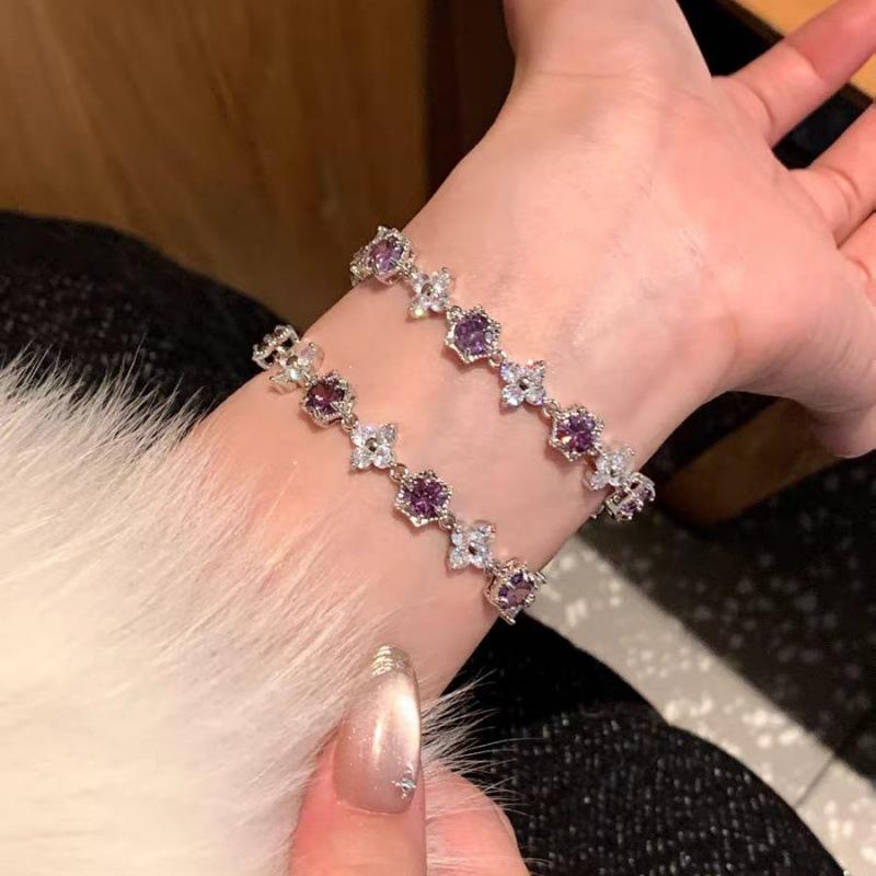 French Luxury Amethyst Flower Zircon Bracelet - Chic, Versatile, Elegant Jewelry
