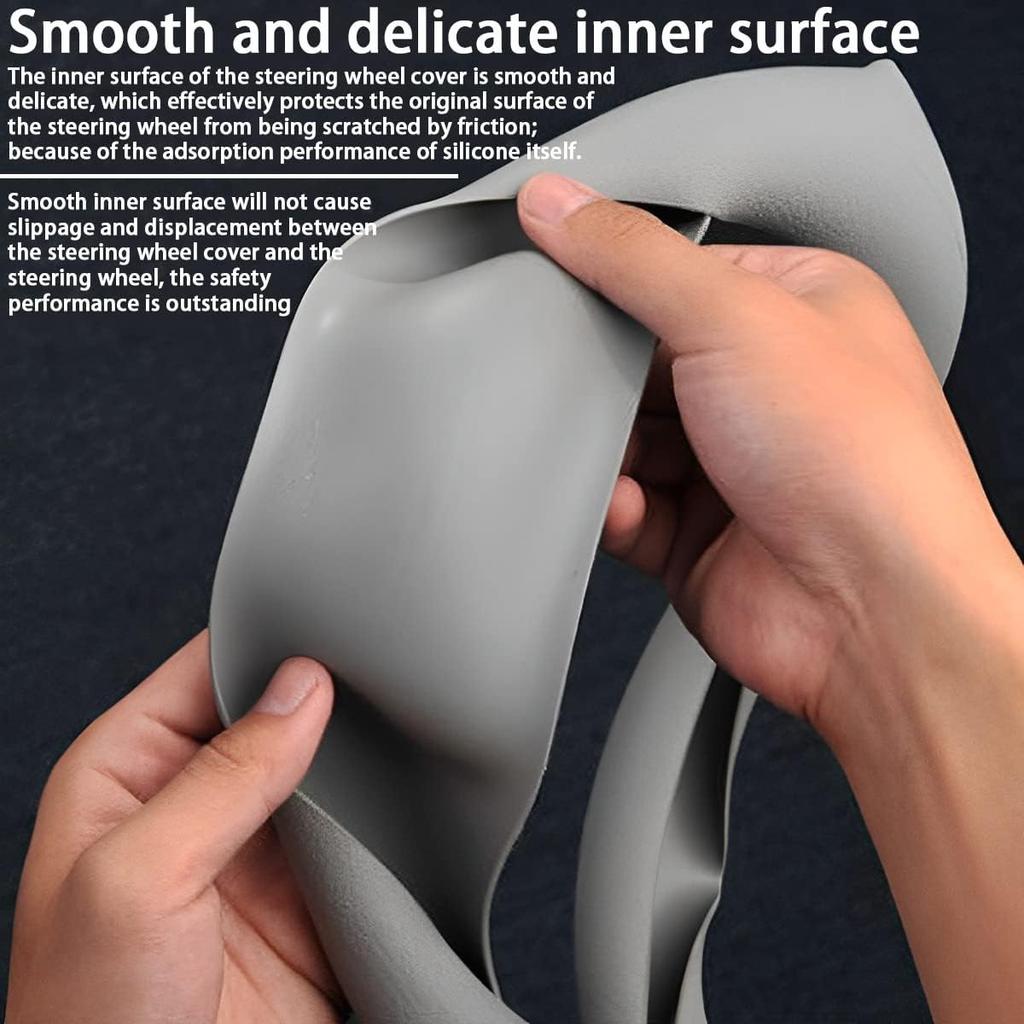 AICEL Car Silicone Steering Wheel Cover, Soft Anti-Slip Auto Steering Wheel Protector Fit 14 Inch, Universal Vehicle Interior Accessories for Cars,