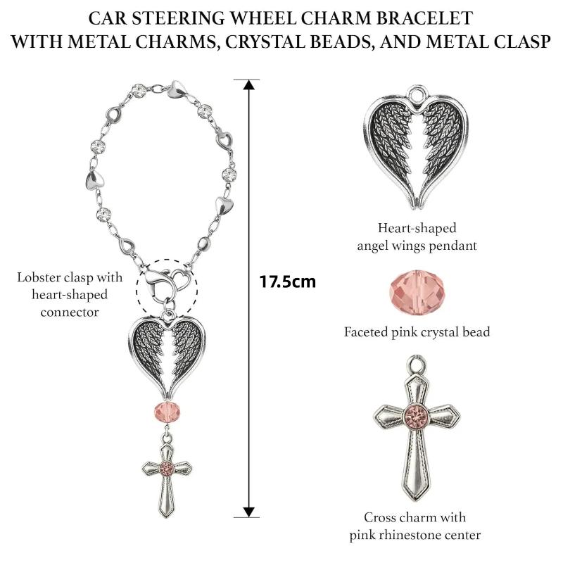 Cute Angel Wing Heart Keychain Car Steering Wheel Decor Rear View Mirror Hanging Charm Auto Interior Accessories