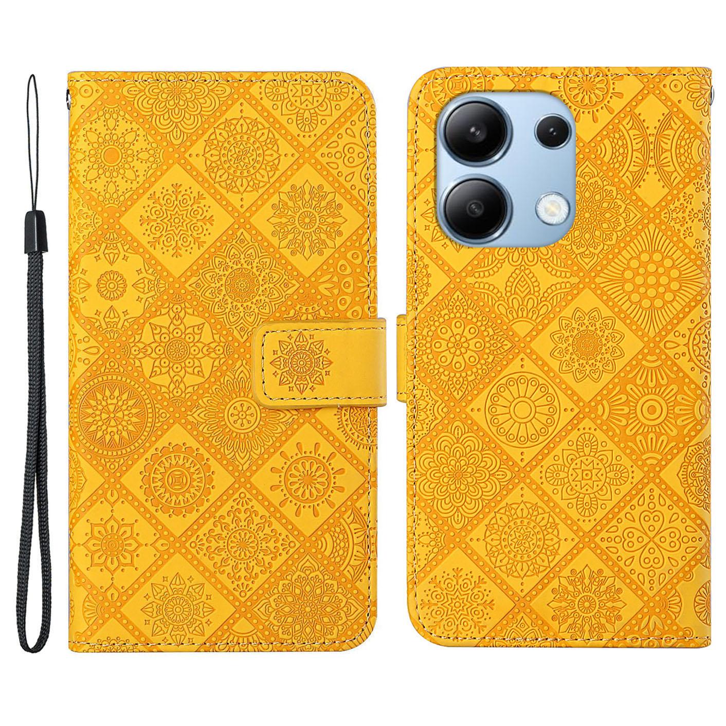 

Для Xiaomi Redmi Note 13 4G Чехол для мобильного телефона Этнический стиль Напечатанный цветочный узор Чехол Yellow