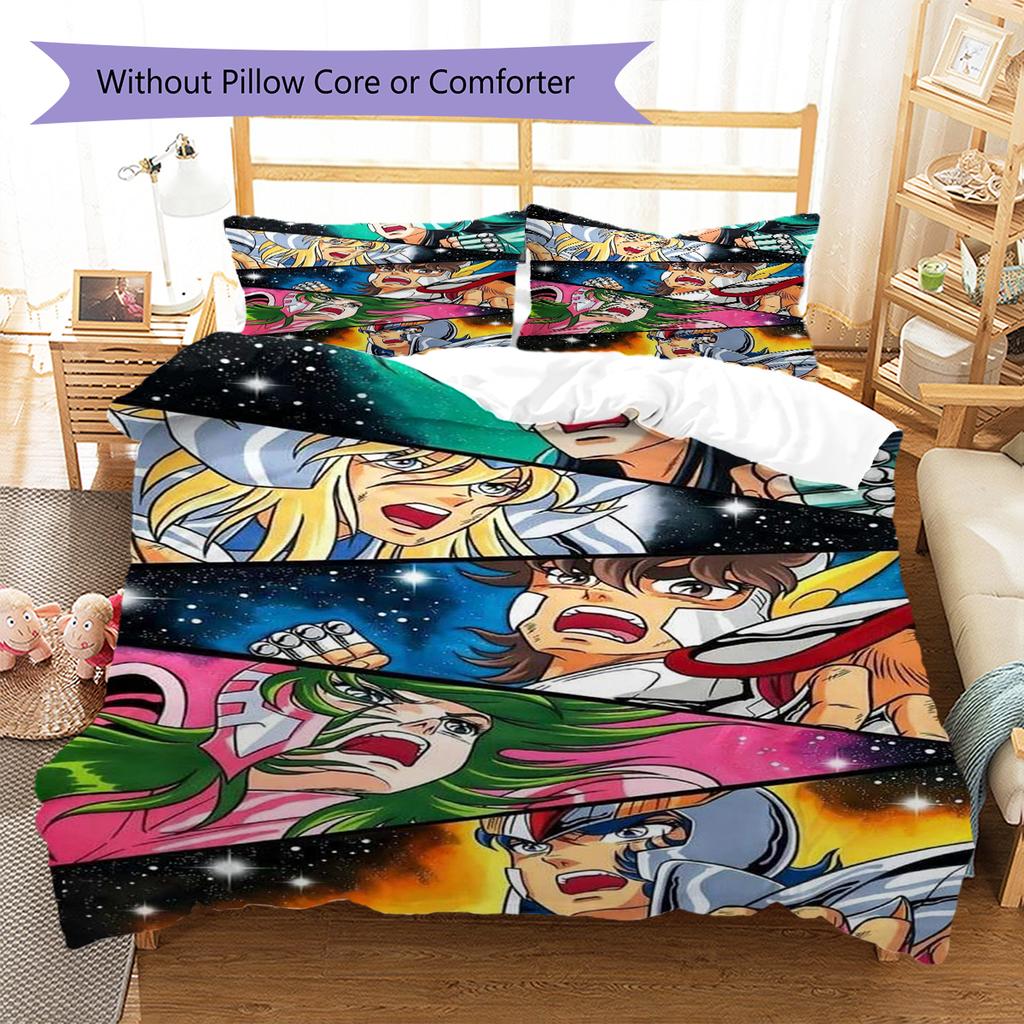 Saint Seiya Pattern Bedding Quilt Set Quilt Cover Pillowcase Home Decoration Gift (1 * Duvet Cover + 2 * Pillowcase, Without Core)