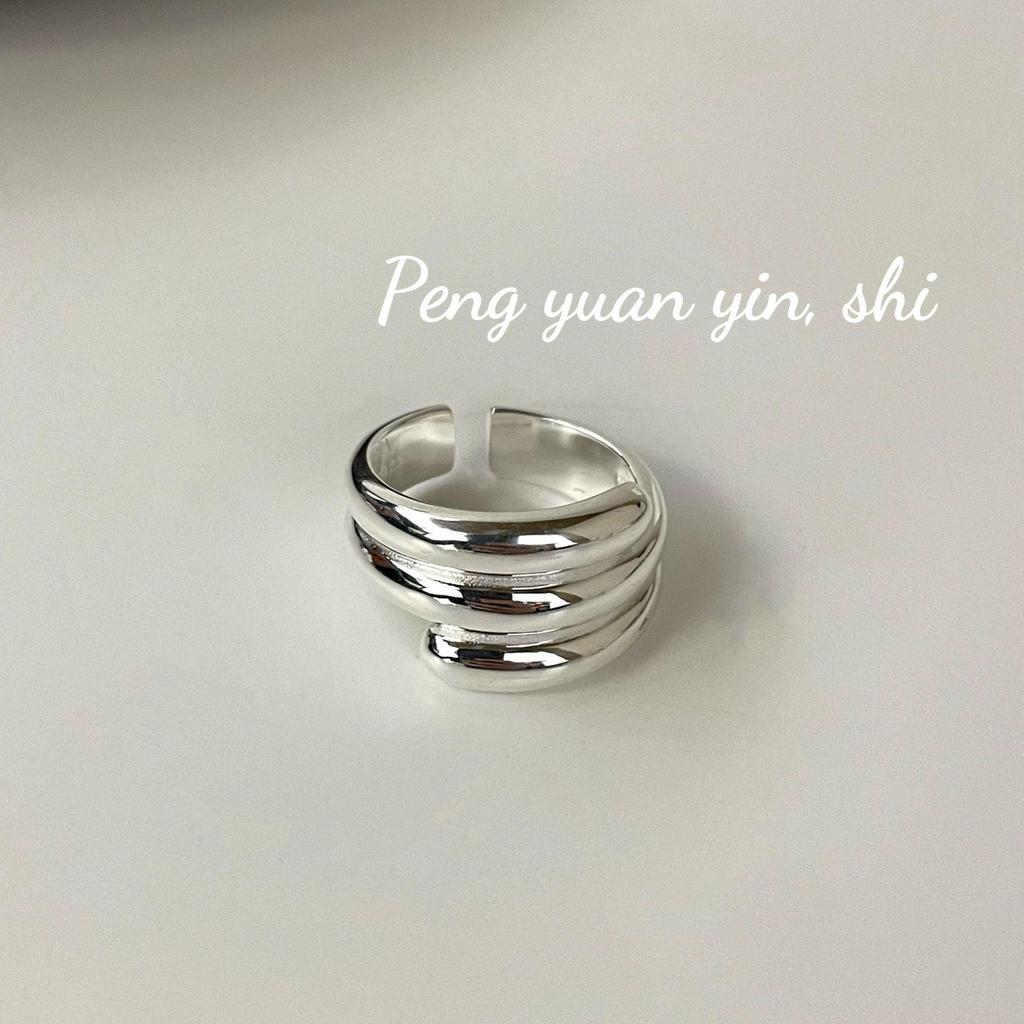 SuChuang S925 Sterling Silver Multi-layer Wide Band Ring - Women's Stylish High-end Cold Style Versatile Index Finger Accessory