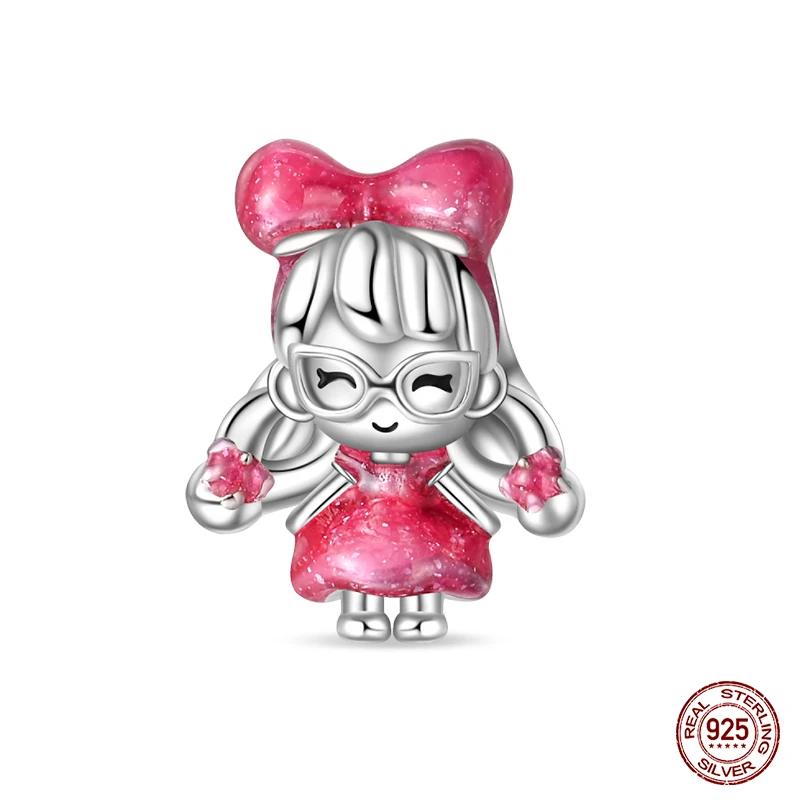 100% Copper Fashion Pink Princess Skirt Bag Lipstick Charms Beads Fit Original Bracelets Diy Jewelry Gifts