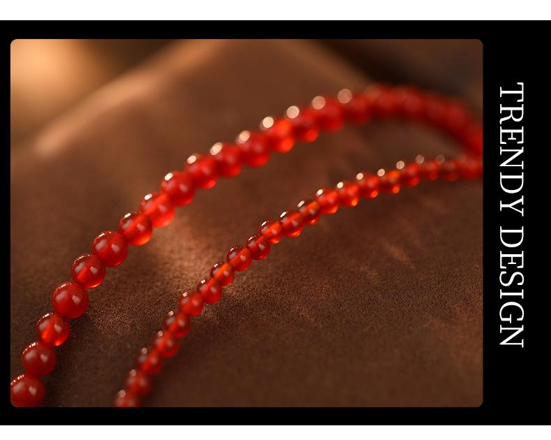 Banyan Baum Roter Achat Perlenkette S925 Silber - Handgefertigte Retro Schlüsselbeinkette für Damen.