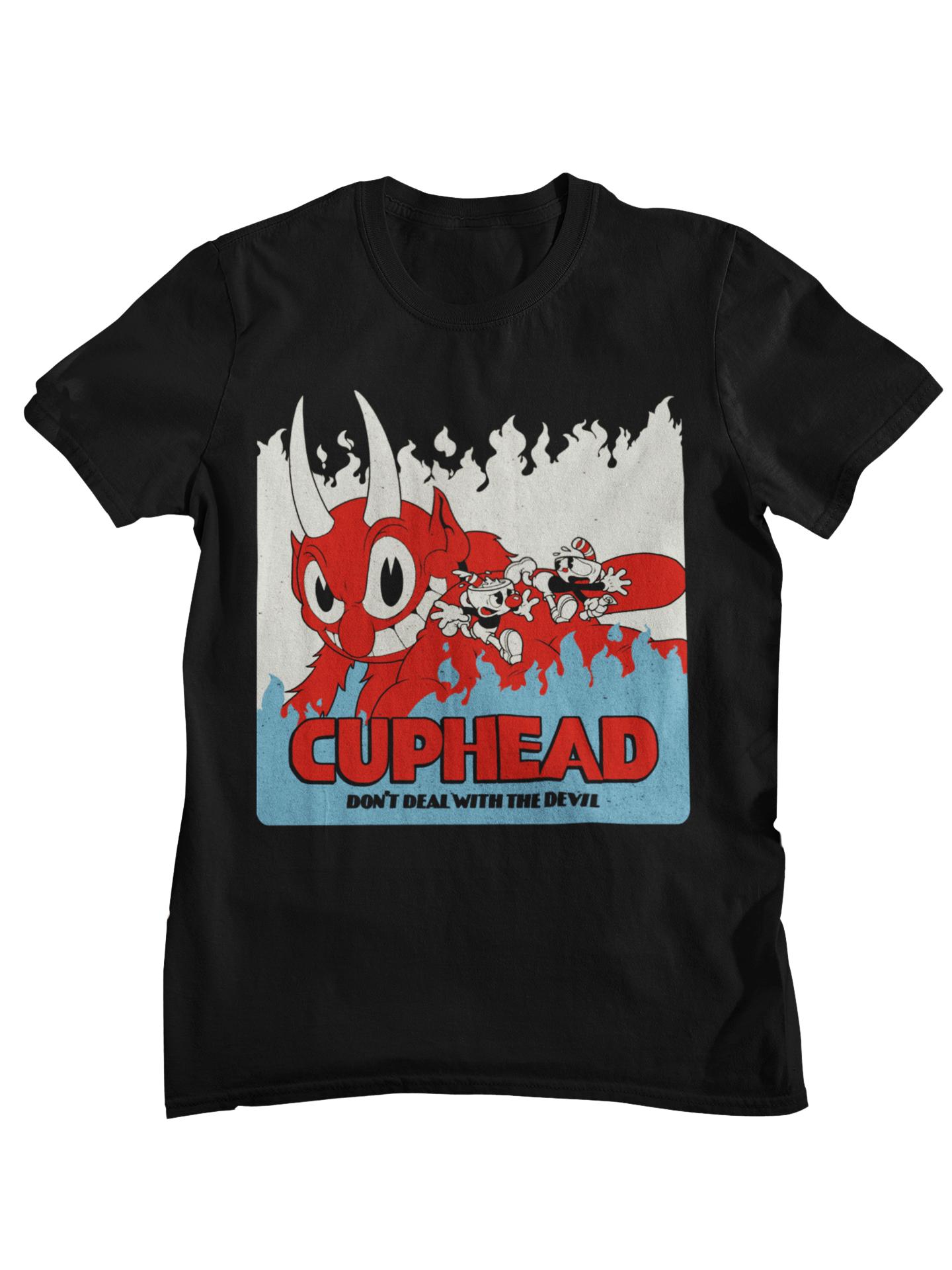 Cuphead Dont Deal With The Devil Retro Cartoon Graphic T Shirt For Unisex s Style Game Cotton Streetwear Tee S