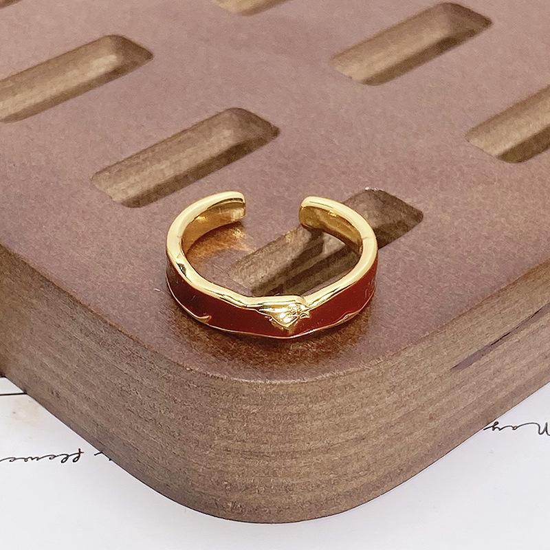 Court Style Medieval Red Lucky Transfer Enamel Drip Oil Opening Ring Butterfly High Sense Ring Woman