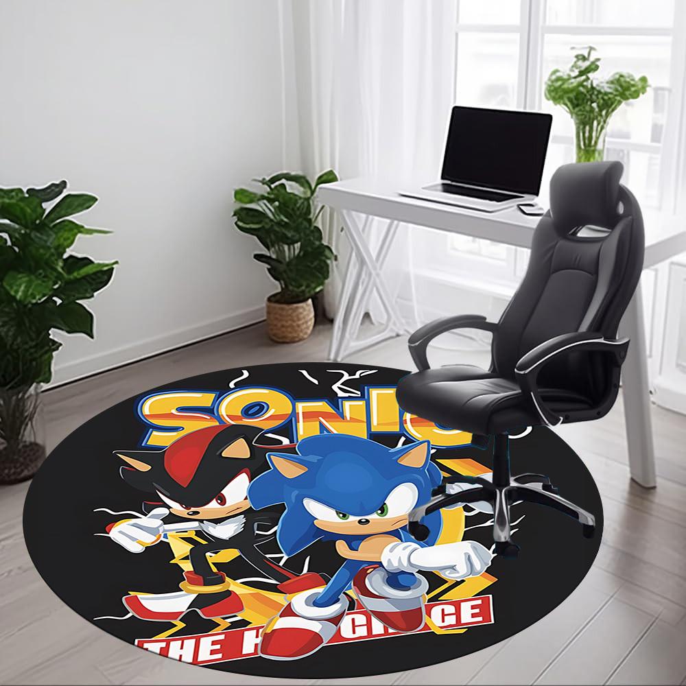 1 peça Tapete de Chão Redondo Sonic The Hedgehog para Escritório Antiderrapante, Macio e Confortável, Tapete para Escritório, Gaming, Leve