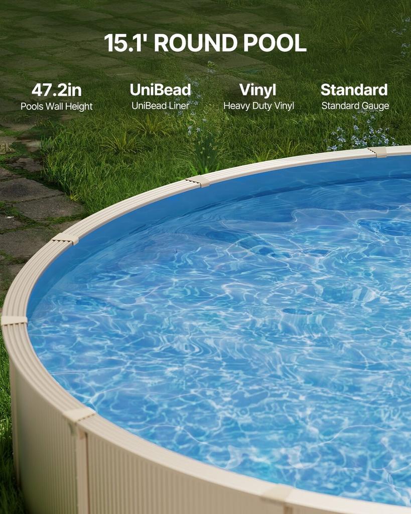 Round Pool Liner 15ft Unibead Pool Liner 47in Wall Height Solid Color