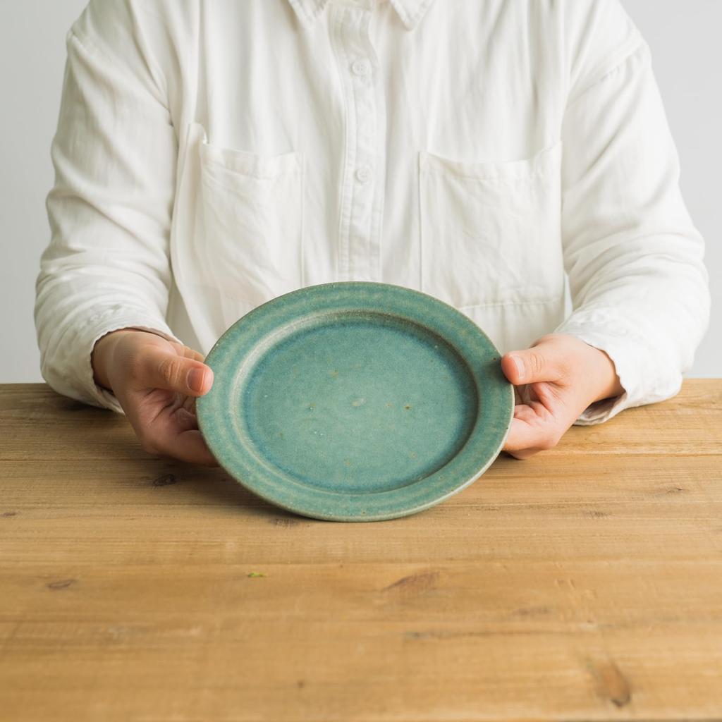 Shigaraki Ware by Meizan, TEIBAN WARE Rim Plate, Medium, 18cm Diameter, Microwave and Dishwasher Safe (light Celadon)