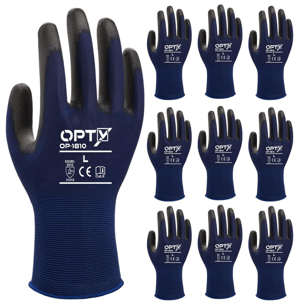 Weed Touchscreen Compatible Work Unlined LL OPTY Gloves, Ultra-Thin 18-Gauge, Back, Urethane, Size, OP-1810 (10 Pairs)
