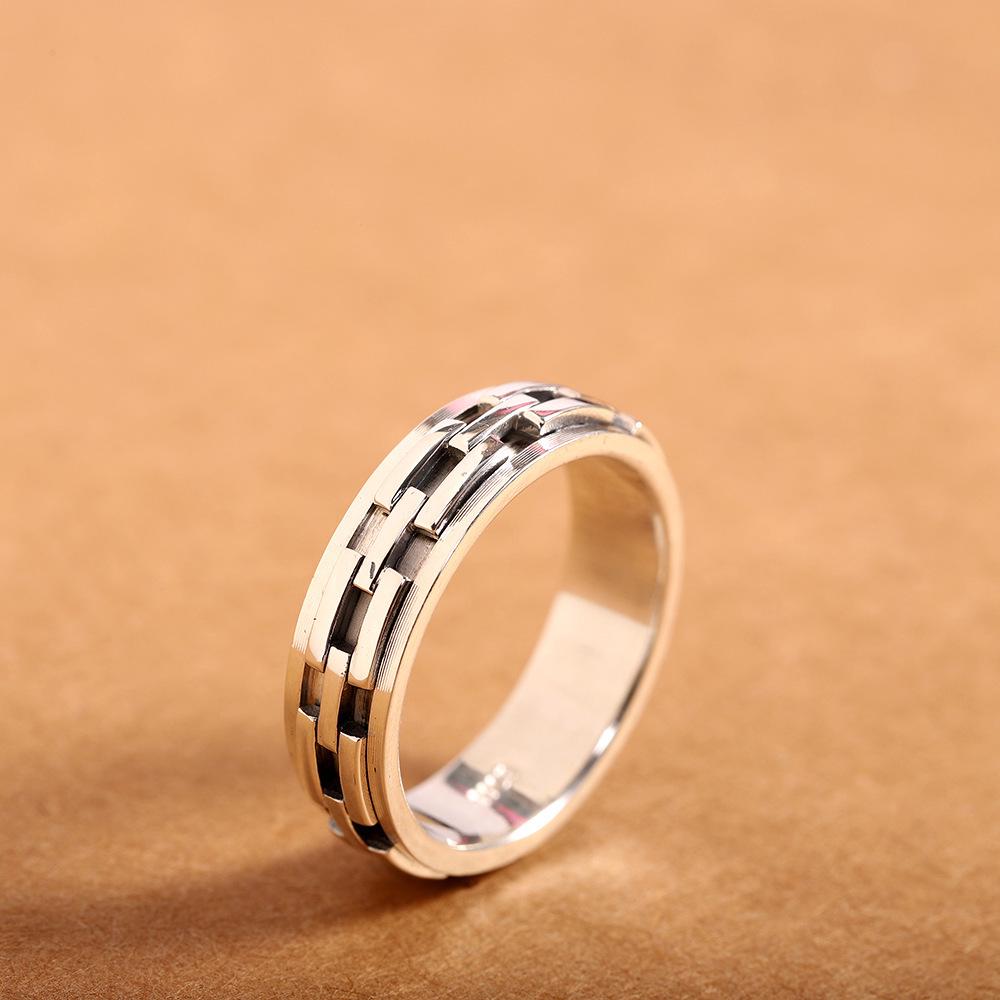 Men's Rotatable Geometric Pattern Thai Silver Ring - Aged S925 Sterling Silver