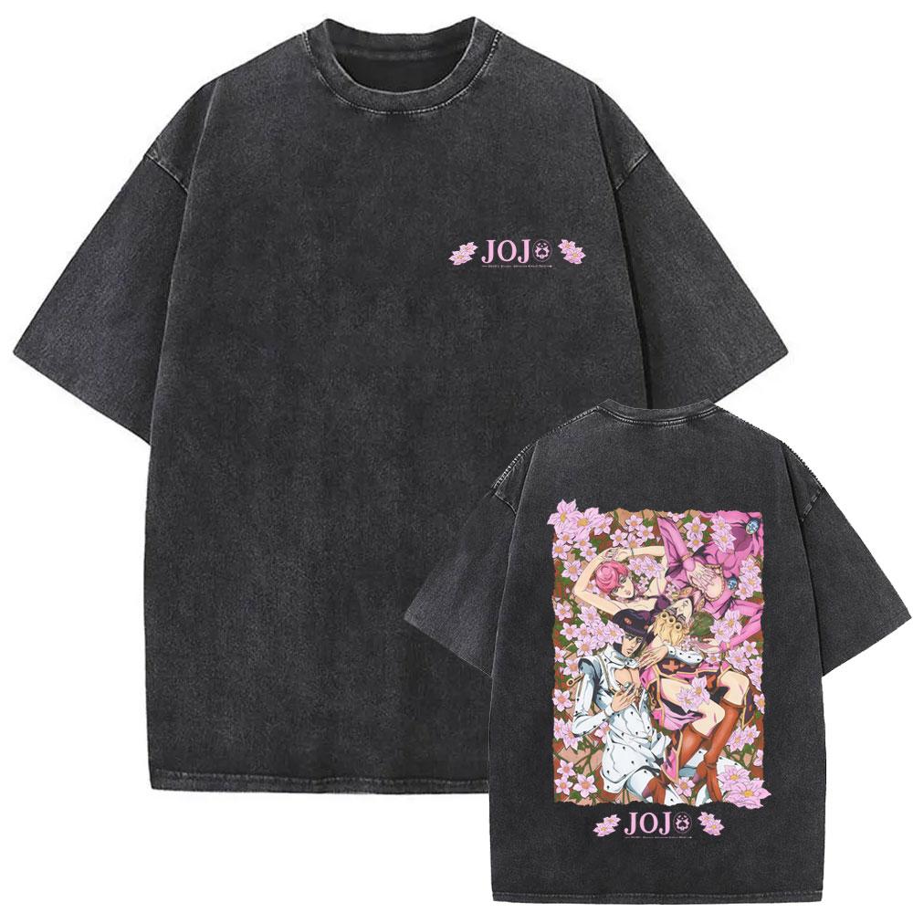 

Japanese Anime JoJos Bizarre Adventure Kujo Jotaro Washed Vintage Graphic Tshirt Men Women Casual Oversized Cotton T Shirts S