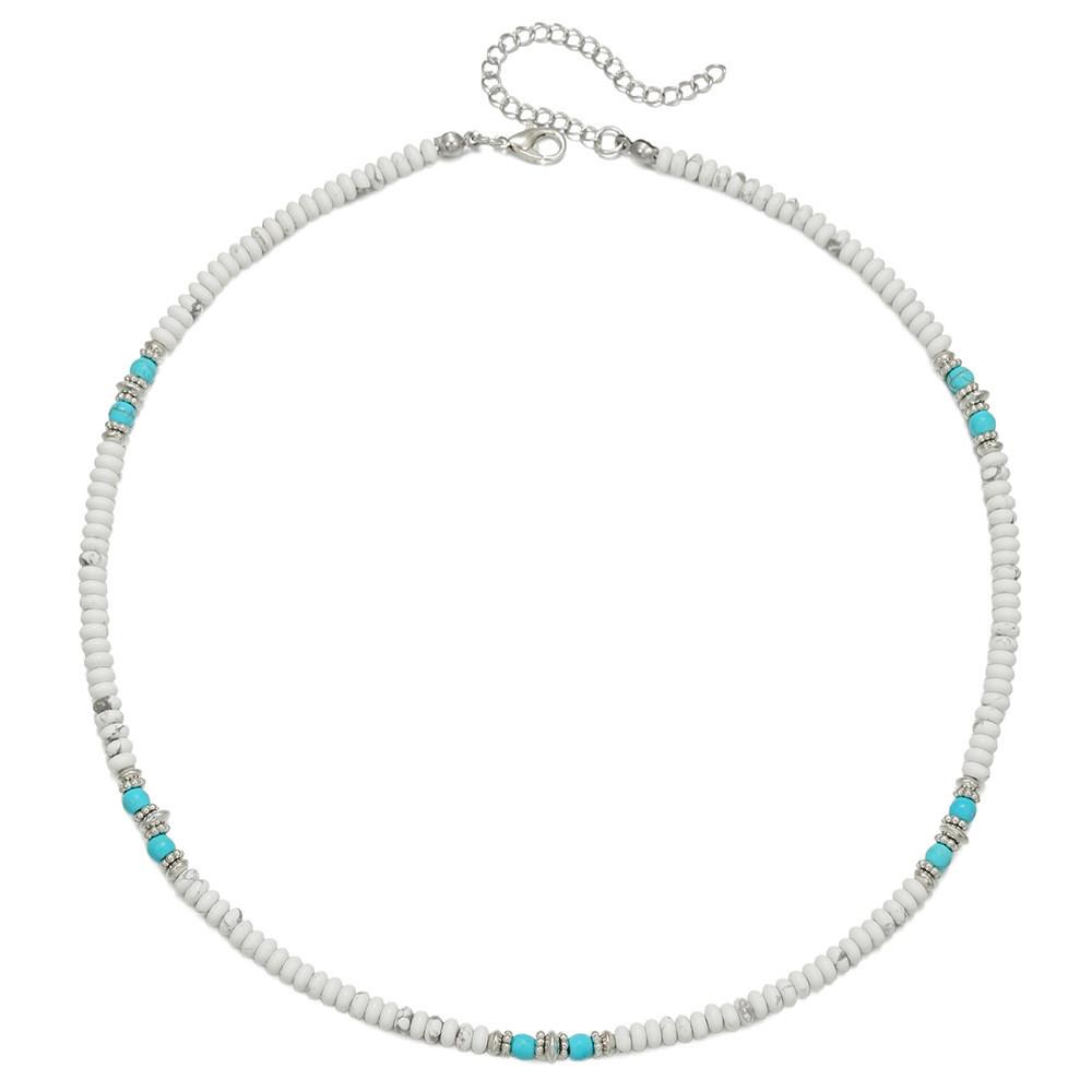 Bohemian Natural Artificial White Turquoise Necklace With Handmade Geometric Pendant For Women And Men
