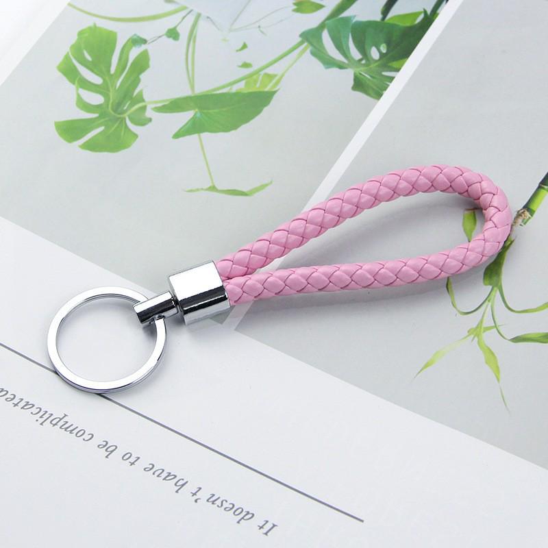 Solid Color Woven Leather Key Pendant for Men and Women - Couple's Metal Keyring Accessory