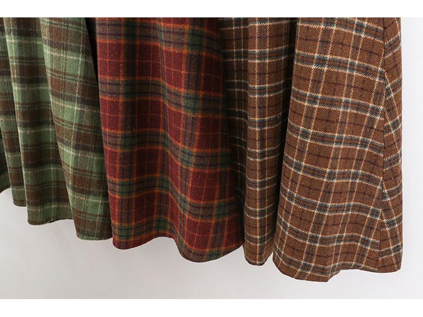 Women's Retro Plaid Wool Blend Midi Skirt - High Waist A-line with Double Pockets for Autumn/Winter