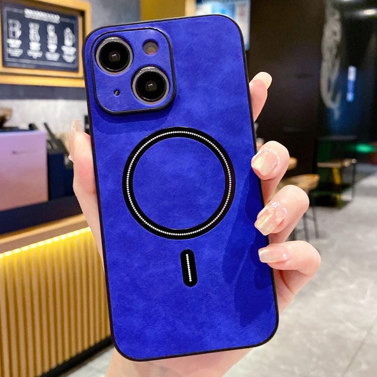 Lambskin Faux Leather Magnetic Case for iPhone 15 Pro Max, PU+TPU+PC Wear-resistant Shockproof Protective Cover