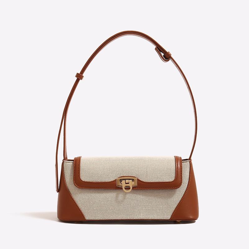 

Bag French Style New Niche Design Women s Bag Color-Block Commuter Underarm Fashion Versatile Retro Baguette Shoulder Bag светло-коричневого