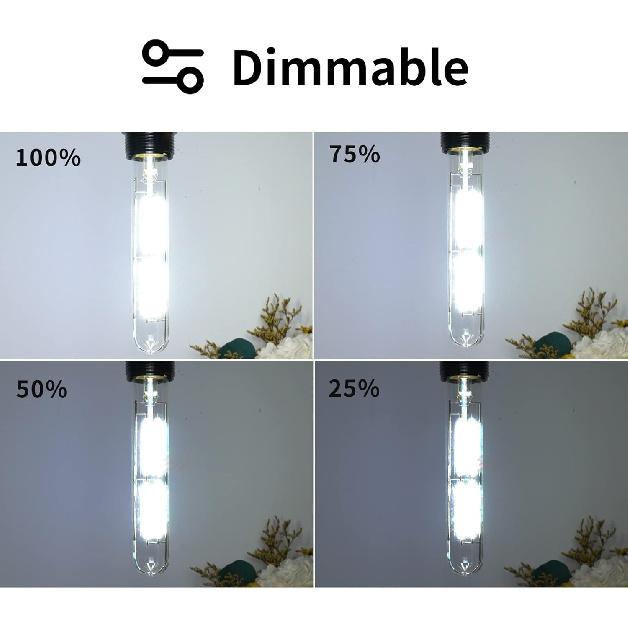 Klarlight Dimmable 6 Watt LED T10 Tubular Light Bulb 60 Watt Incandescent Equivalent E26 Edison Vintage Filament Tube Lamp, Daylight 6000K Medium