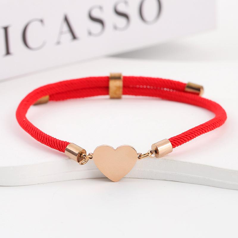 15mm Heart-Shaped Adjustable Stainless Steel Multi-Color Milan Rope Bracelet with Blank UV Laser Printing Surface