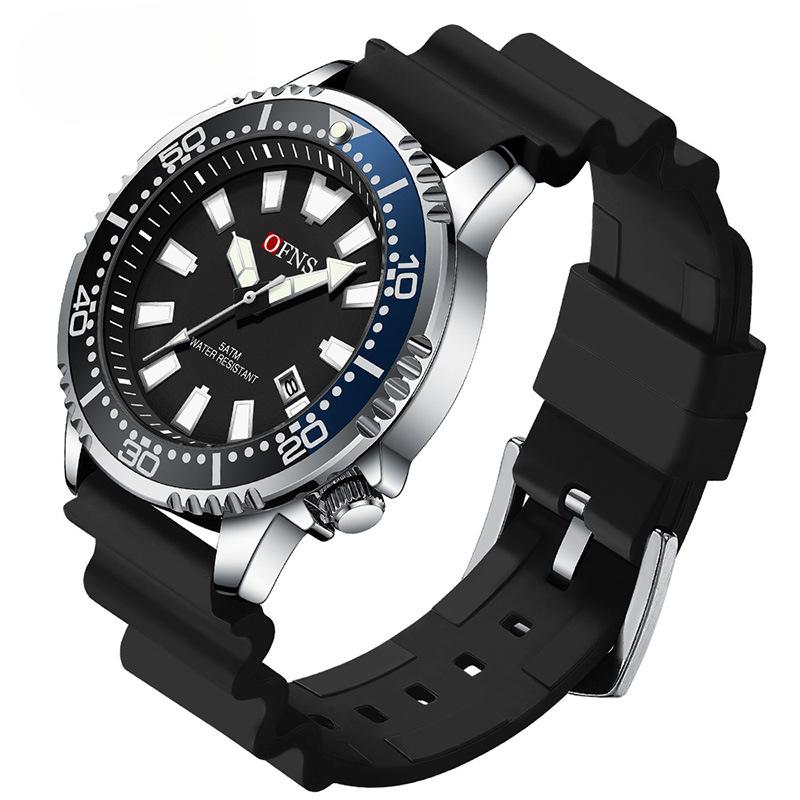 

Кварцевые часы нового стиля, модные и простые с календарем, газовый резиновый ремешок, светящиеся водонепроницаемые мужские часы