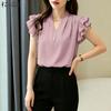 ZANZEA Women Casual V-Neck Ruffles Short Sleeve Elegant Blouse