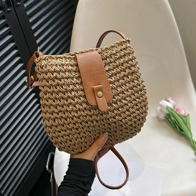 Damen Schultertasche aus Strohstoff große Kapazität Umhängetasche Crossbody Strandurlaub Sommermode