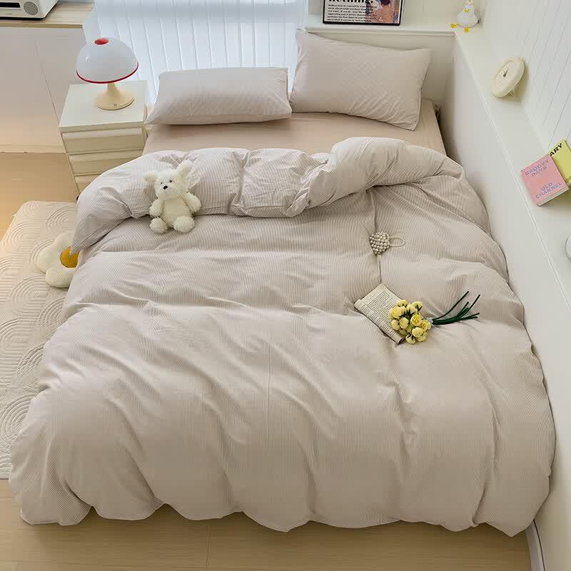 Simple Washed Cotton Yarn-Dyed Striped 4-Piece Bedding Set