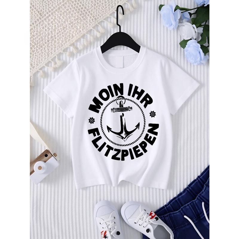 European sizes Girls  Casual Summer Short Sleeve with Moin Anchor Rope Ship Wheel Loose Versatile T-shirt 110 белый